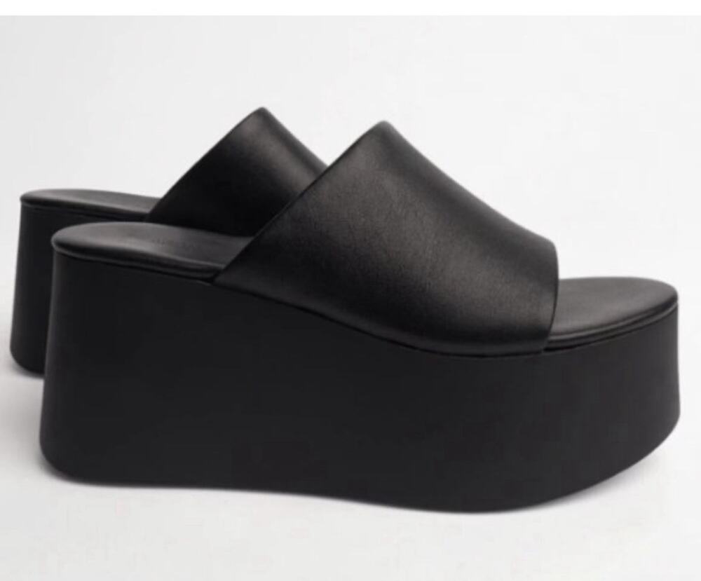 Tony Bianco Tegan Wedge Platform Slides Black Size 8 EUC